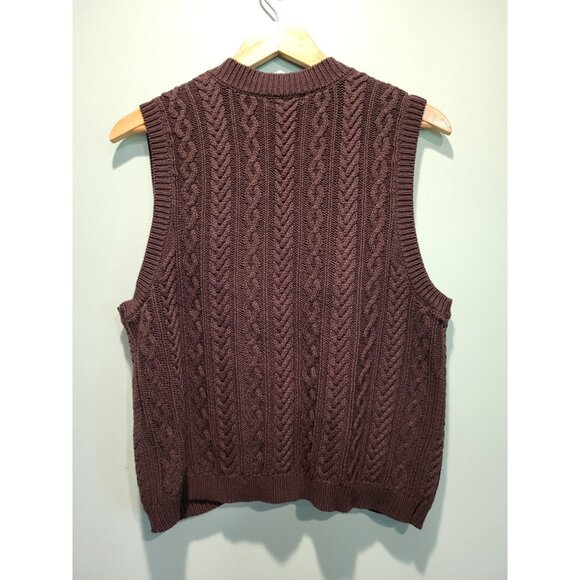 Vtg Chaps Brown Cableknit Toggle Close Sweater Vest Sz L Cottagecore Boho - Picture 5 of 6